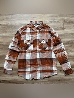 RSQ Tilly’s Plaid Flannel Button Down Shirt Size XS Rust Orange White Brown new